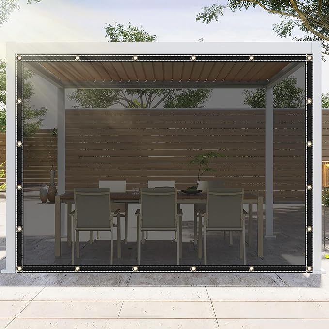 Clear Tarps Heavy Duty UV Protection, Translucent Sun Shade PVC Vinyl Tarpaulin with Grommets, Ropes, Reinforced Edge, Waterproof, Tear-Resistant for Greenhouse, Patio, Garden, Porch, Pavilion