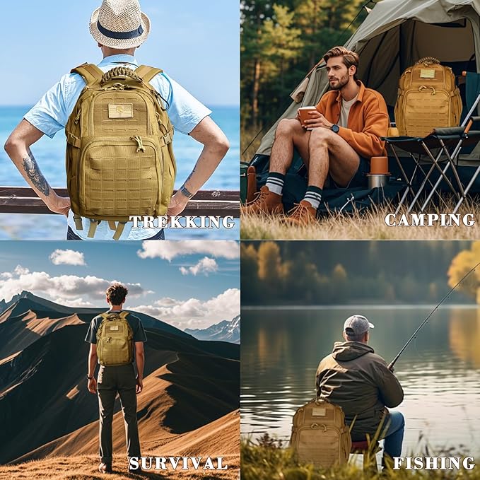 Military Tactical Backpack, 40L Tactical Backpack for Men, Army 3 Days Assault Pack, Military Molle Backpack Waterproof, EDC Hiking Bug Out Bag with Water Bladder Compartment, Hiking Rucksack