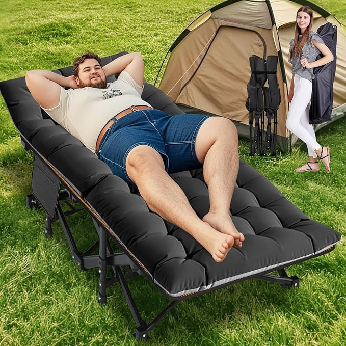 ABORON Heavy-Duty Folding Guest Bed for Adults, 500lb Capacity, Portable Extra Cot with 1201D Double Layer, Ideal for Indoor Guest Stays & Temporary Home Use