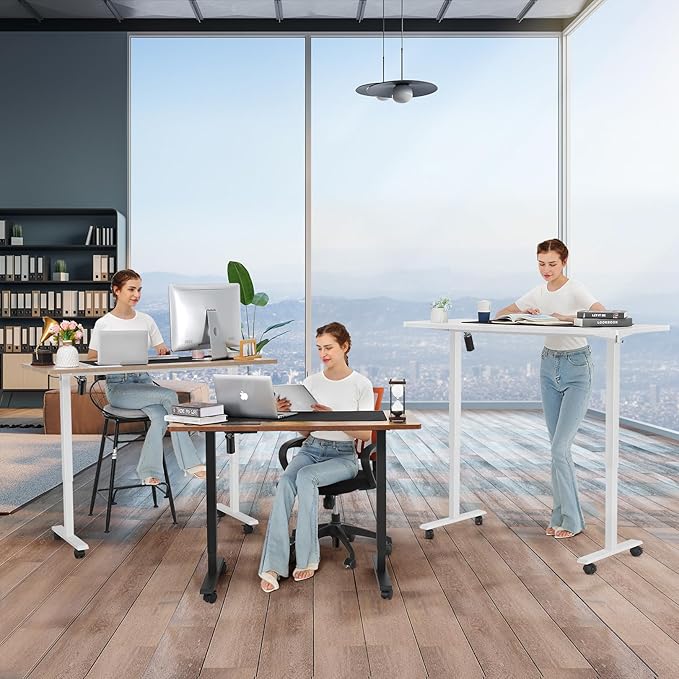 Electric Standing Desk with Wheels, 63'' x 24'' Standing Desk Adjustable Height with Charging Station, 2 USB Ports, 3 Power Outlets, 4 Caster, 27''-46'' Lifting Range Stand up Desk(Black)