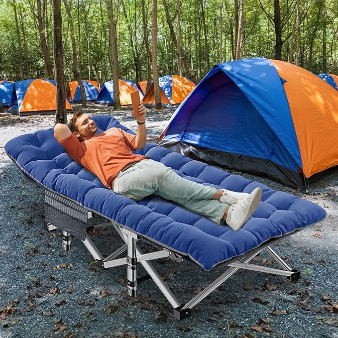 ABORON 2PK XXL Camping Cot for Adults 900LBS - 78"×32" Oversized Folding Bed with Mattress Pad, Heavy Duty 1200D Oxford Outdoor Cot with Carry Bag