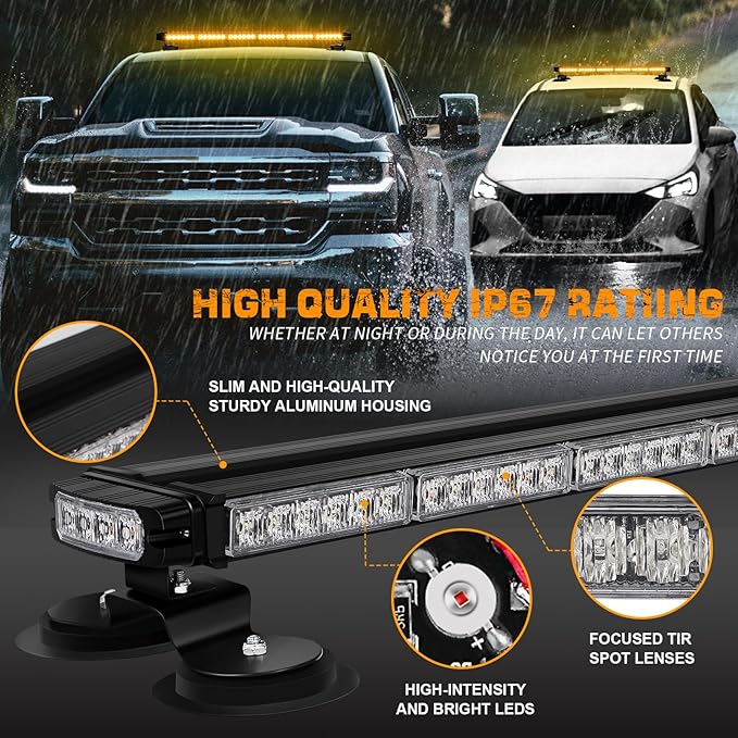 XRIDONSEN 28.4" 80 LED Amber Roof Top Strobe Light Bar Emergency Warning Flashing Safety Hazard Magnetic Double Side Traffic Advisor Lights for Plow/Tow Trucks Construction Vehicles Wreckers Pickup