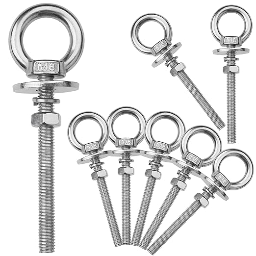 8 Pack M8 Stainless Steel Eye Bolts with Nuts, 5/16" x 3" Long Lifting Ring Eye Bolt， Eye Bolts Heavy Duty for Hang Tie Down Outdoor (8, M8x77mm (5/16"x3"))