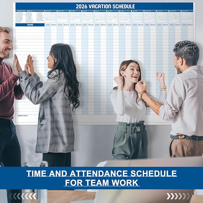 Lincia Large Magnetic 2026 Full Vacation Schedule 24" x 36" Reusable Yearly Office Whiteboard Wall Vacation Planner
