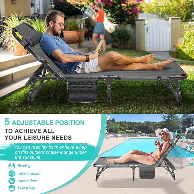 ABORON Patio Lounge Chair, Folding Guest Bed Cot for Adults, 500LB Heavy-Duty Capacity, Portable Extra Bed with Comfort Mat, Quick Fold Design for Indoor Guest Stays & Temporary Use
