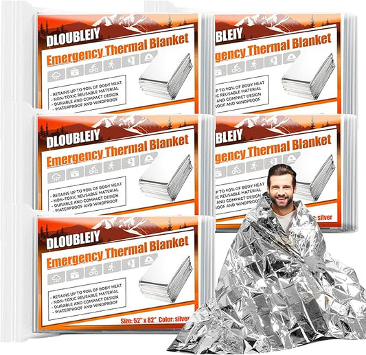Emergency Thermal Blanket 5-Pack – Reusable Mylar Space Blanket for Camping, Car Survival Kit, Waterproof Outdoor Gear, Heavy-Duty Emergency Heat Retention