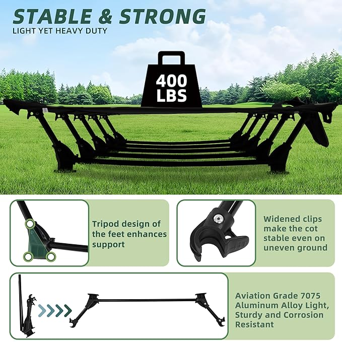 Elevon Camping Cot, 28" Extra Wide Sleeping Cot, Portable Folding Tent Camping Bed, Compact for Outdoor Travel, Base Camp, Hiking, Mountaineering, Lightweight Backpacking, 400lb Capacity