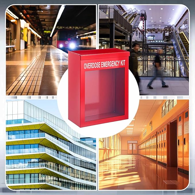 Zonon 2 Pcs Naloxone Overdose Kit Non Locking Cabinet Wall Mountable Break in Case of Emergency Box Opioid Overdose with Acrylic Window 7 1/4 x 9 1/8 x 3 5/8 Inches Medication Not Included (Red)