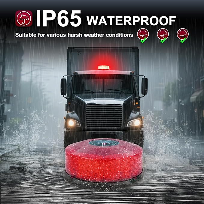Red Beacon Light, LED Strobe Lights Magnetic Beacon Rooftop Emergency Flashing Safety Warning Lights 12-24V Beacon Lights for Trucks Vehicles Tractor Forklifts Snow Plow Boat Trailer Car Bus