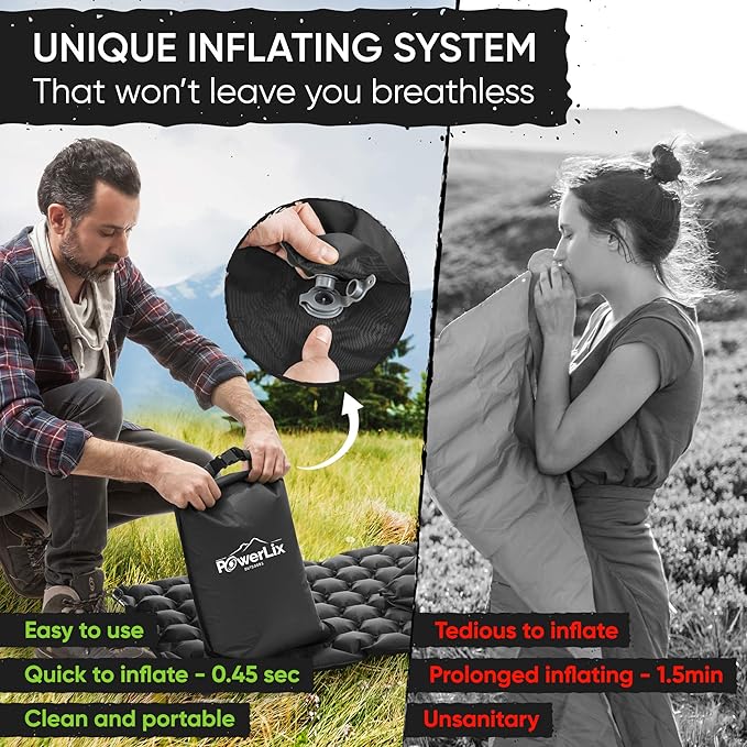 POWERLIX Ultralight Sleeping Pad for Camping with Inflating Bag– Compact Lightweight Camping Mat, Outdoor Backpacking Hiking Traveling Airpad Air Mattress Sleeping Mat