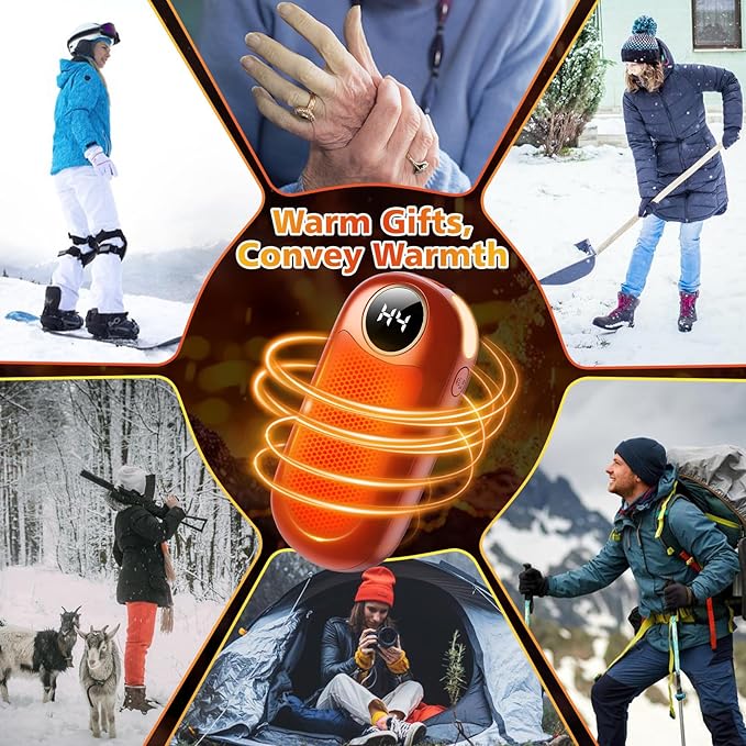 Hand Warmers Rechargeable, Dual-Sided Heating with LED Display, Flashlight, 4 Heating Levels Electric Pocket Heater for Raynauds, Golf, Camping, Hunting, Gifts for Christmas Men Women