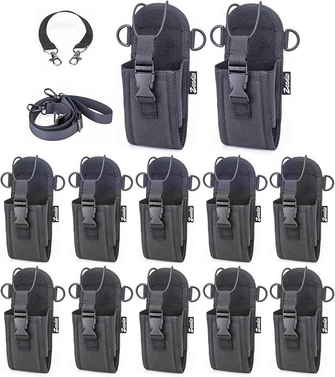 Zeadio Versatile Two-Way Radio Pouch Holster with Detachable Walkie Talkie Strap - Durable Radio Pouch and Holder for Outdoor Activities (ZNC-J, Pack of 12)