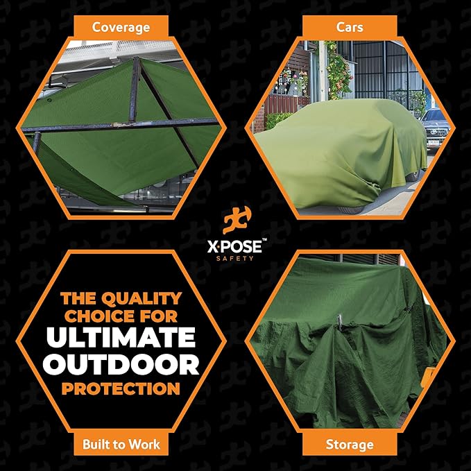 Xpose Safety 10oz Green Canvas Tarps 10' x 16' – Bulk Full Pallet (48 Packs) – Multipurpose Heavy Duty Water-Resistant Tarpaulin with Brass Grommets for Camping, Canopy & Equipment Protection