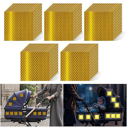 Non Fading Yellow Reflective Stickers 3 inch X 3 inch, Outdoor Waterproof High Visibility Warning Safety Adhesive Reflector Tape (50 Pcs)
