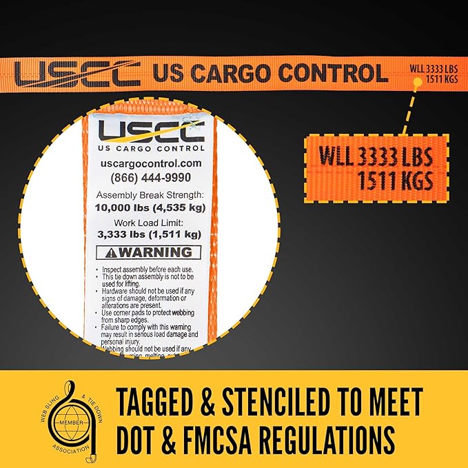 US Cargo Control Wire Hook Ratchet Straps 2 Inch x 12 Foot (10-Pack), 10,000 LBS Break Strength, Ratchet Straps Heavy Duty with Double J Hooks, Orange Cargo Tie Downs for Flatbed Trailers and Trucks