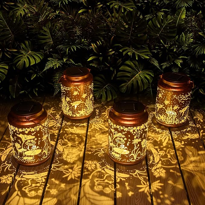 YISITEONE Frog Outdoor Solar Lanterns, Garden Waterproof Metal Hanging Decor Lights for Patio Yard Pathway Lawn Front Porch, Birthday Gardening Gifts for Women Mom Grandma