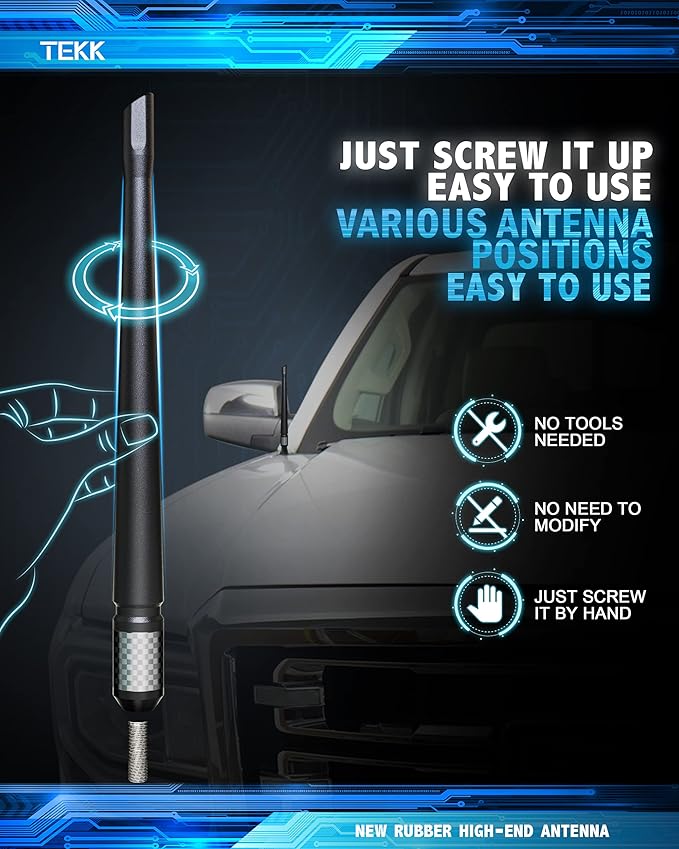 TEKK Carbon Fiber Short Antenna Compatible with 2007-2026 Chevy Silverado 2500 / GMC Sierra 2500/7.9 Inches Premium Flexible Rubber/Designed for Enhance FM/AM Radio Signal Reception
