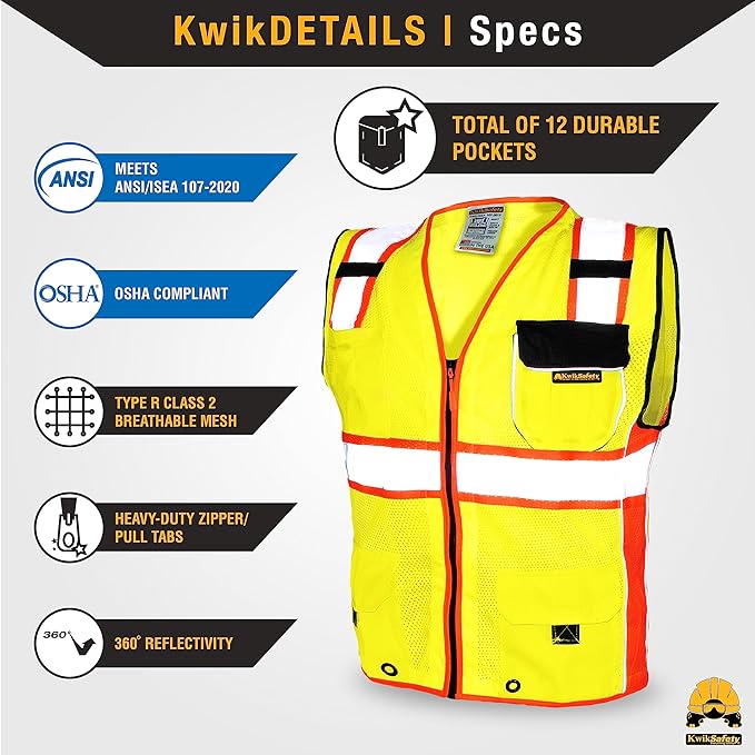 KwikSafety - Charlotte, NC - CLASSIC & SUPREME Safety Vest [Jumbo Pocket] Class 2 Work PPE ANSI Tested OSHA Compliant