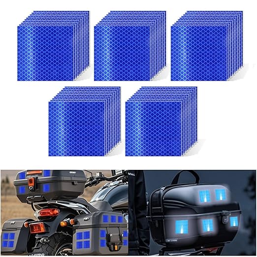 Non Fading Blue Reflective Stickers 2 inch X 2 inch, Outdoor Waterproof High Visibility Warning Safety Adhesive Reflector Tape (50 Pcs)