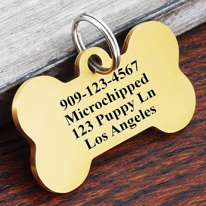 Ultra Joys Personalized Dog Tags for Pets - Durable Stainless Steel Customizable Dog Cat ID Tags - Dog Tags for Safety Optional Engraved on Both Sides -Birth Flower Dog Tag Large, Gold