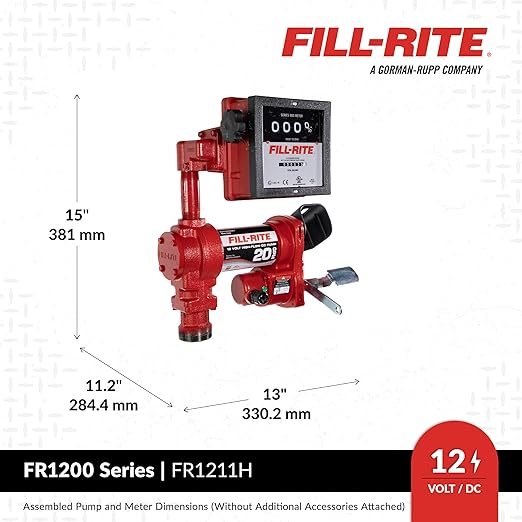 Fill-Rite FR1211H 12V 15 GPM Fuel Transfer Pump with Standard Mechanical Meter Package, Gallons | Gasoline, Diesel, Kerosene, Ethanol & Methanol Blends & Biodiesel