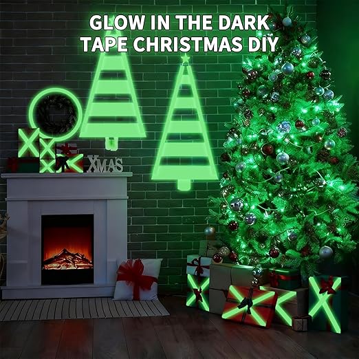 SWRT Glow in The Dark Tape 33FT x 1Inch, Long-Lasting Bright Fluorescent Glow Tape for Christmas Decor, Strong Adhesive Waterproof Glow in The Dark Stickers for Night Decorations, Stairs,Exit Sign