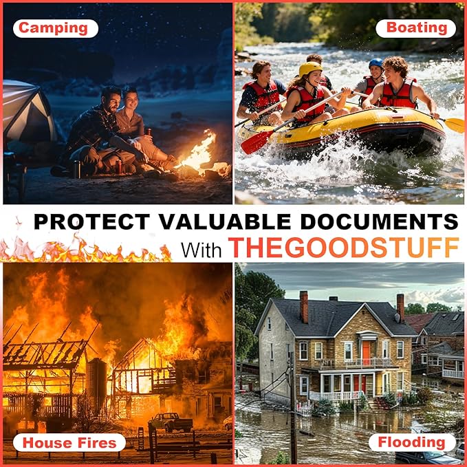 Fireproof Money Bag, 13.5 x 10 Inch, Fire Proof Bag for Documents, Waterproof Travel Document Holder & Organizer for Cash, Passport, Credit Cards - Portable Fire Resistant Pouch for Home