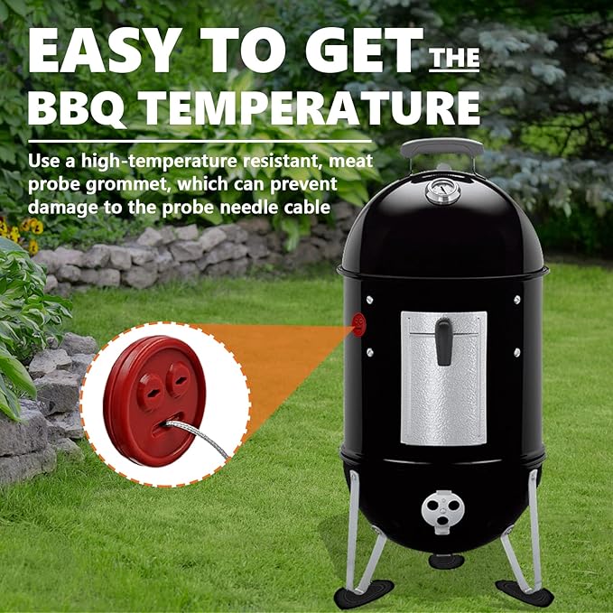 4 Pack Thermometer Meat Probe Red Grommet for Grills, Compatible with Weber 85037 Smokey Mountain Cookers Accessories, and Other Smoer Thermometer Sensor Port