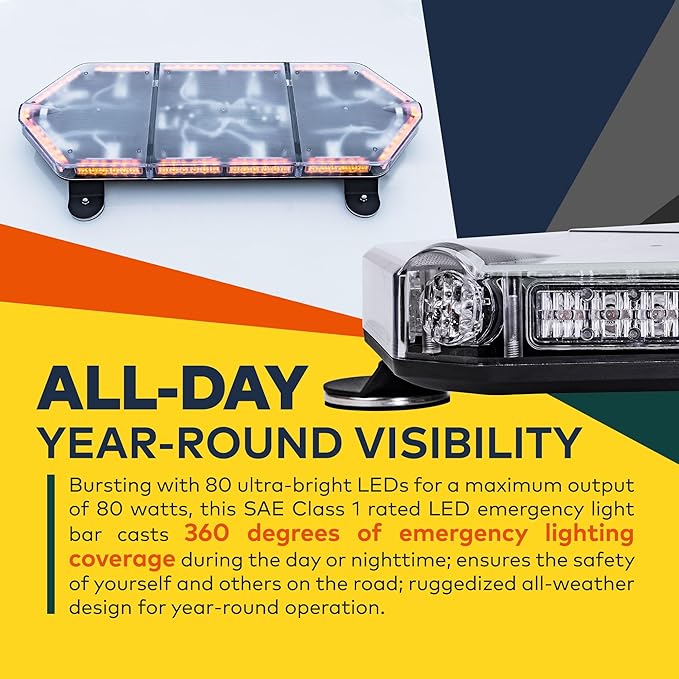 NanoFlare NFMB80 26" 12V 80W Blue RED LED Strobe Mini Lightbar [SAE Class 1] [Magnet/Permanent Mount] Rooftop Rotating Safety Flashing Emergency Police Light Bar for Truck Vehicles