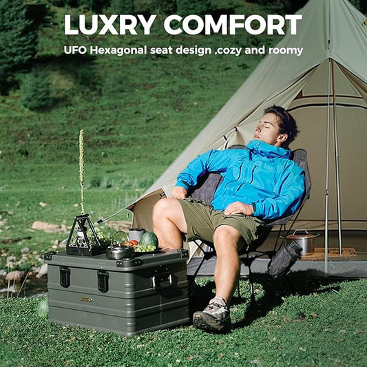 ATEPA UFO3.0 Backpacking Camping Chair, Ultralight Extra Wide Comfortable Folding Chairs Heavy Duty Portable Hexagon Ergonomic Height Adjustable Seat with Anti-Sinking Feet for Hiking Outdoor, Black