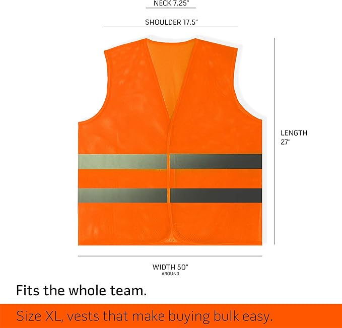 PeerBasics Safety Vests 12 Pack - Orange Reflective High Visibility, Hi Vis Silver Strip, Men Women, Work, Cycling, Runner, Surveyor, Volunteer, Crossing Guard, Road, Construction, Neon