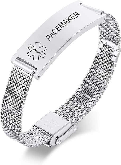 VNOX Medical Alert Bracelets for Men & Women Kids with Free Engraving Adjustable Stainless Steel Mesh Emergency Medical ID Bracelets Wristband