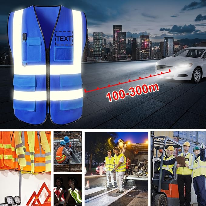 Custom Safety Vest for Men with Logo Pockets High Visibility Reflective Vests Construction Security Workwear