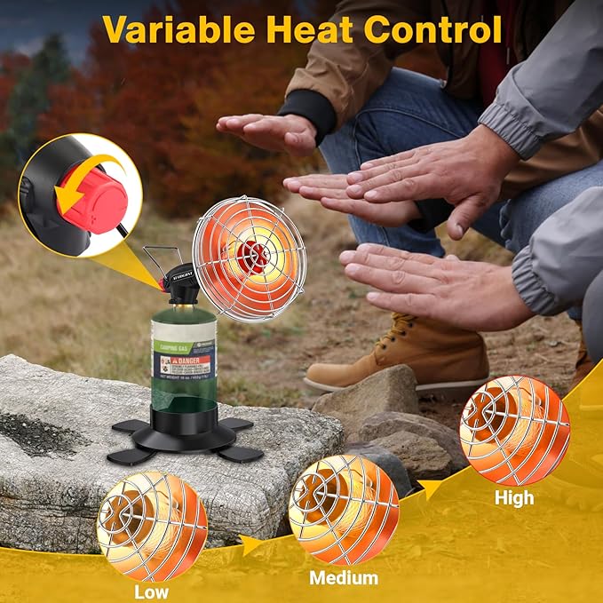 Portable Propane Heater,9200BTU Outdoor Patio Heater with Self Ignition and Gas Cylinder Holder for Tent, Camping, Winter Fishing, Garage,Hiking(Fuel Cylinder not included)