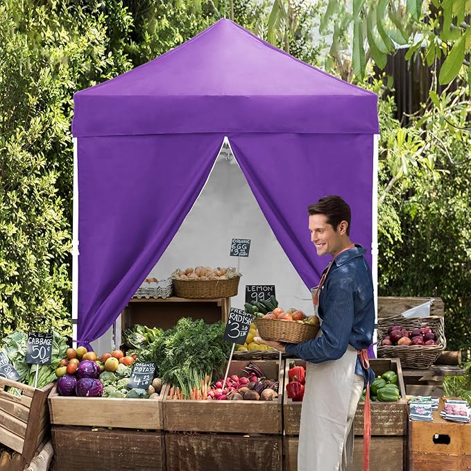 EAGLE PEAK 5x5 Instant Canopy with 4-Side Wall Panels, Small Pop up Portable Canopy Tent with Carry Bag, Light Weight Sun Shelter for Sports, Camping and Beach, Purple