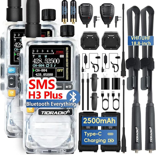 TIDRADIO TD-H3 Plus Ham Radio Handheld,Bluetooth-headphone-connectable,Wireless Programming, Multi-band Walkie Talkies Long Range NOAA Emergency Weather Radios for Survival Gear Hunting Crystal 2 Pack