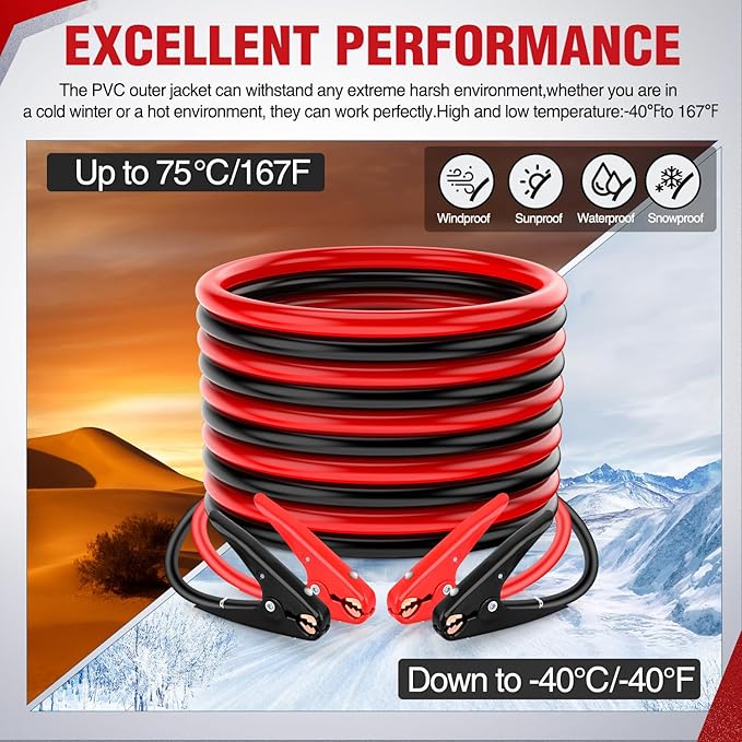 Nilight Jumper Cables for Car Battery 2 Gauge 25 FT Booster Cable Heavy Duty 800 A CCA with Carrying Bag Jump Start Emergency Kit Pickup Truck RV Vans SUV