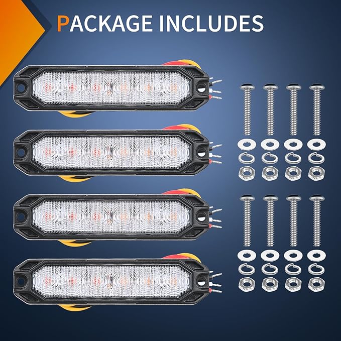 Nilight 6LED Emergency Strobe Lights 4PCS Ultra slim Surface Mount Hazard Caution Light bar 12-24V Sync Feature Warning Flashing Light kit for Truck Car Vehicle ATV SUV UTV Red and Yellow