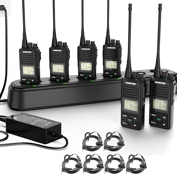 SAMCOM FPCN10A - Professional UHF Walkie Talkies with Charging Gang, 300,000 sq. ft/25 Floor Range, Heavy Duty Ruged Two Way Radio,3000mAh Extra-Long Standby for School Church Business (6-Pack)