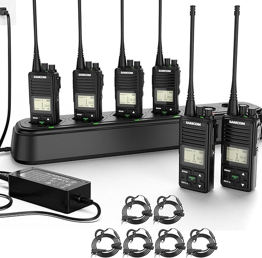 SAMCOM FPCN10A - Professional UHF Walkie Talkies with Charging Gang, 300,000 sq. ft/25 Floor Range, Heavy Duty Ruged Two Way Radio,3000mAh Extra-Long Standby for School Church Business (6-Pack)