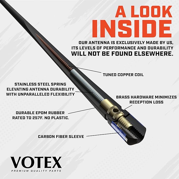 Votex - The Spartan - 13 3/4 Inch Rubber Antenna fits Harley Davidson Motorcycles - Blue Carbon Fiber Trim - Tuned Internal Copper Coil - Part Number A601-HAR-15