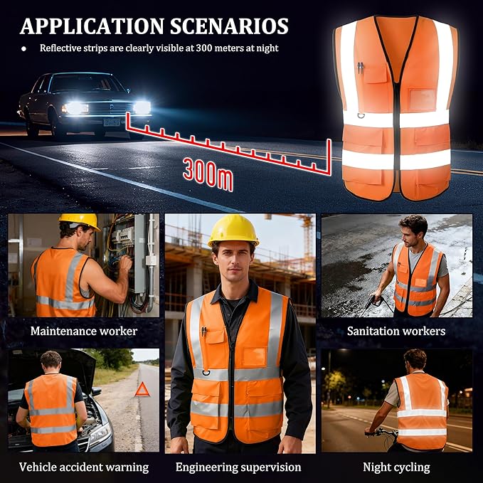 Custom Safety Vest with Logo, High Visibility Reflective Personalized Vest with Pockets for Men Women Construction