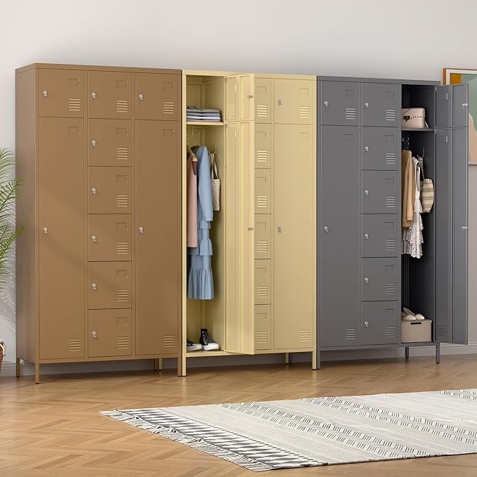 Metal Lockers for Employees with 10 Doors, 72" H Steel Lockable Storage Lockers with 6 Hooks and 10 Card Holder for Office, Home, Gym, School, Employees, Camel