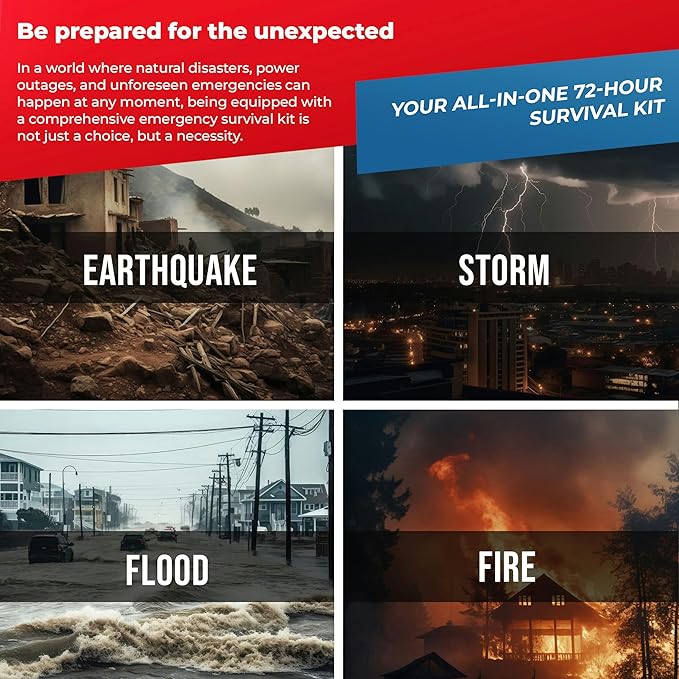 First My Family All-in-One 1 Person, 72 Hour Bug Out Bag Emergency Survival Kit for Family. Be Prepared for Hurricanes, Floods, Tsunami, Other Disasters