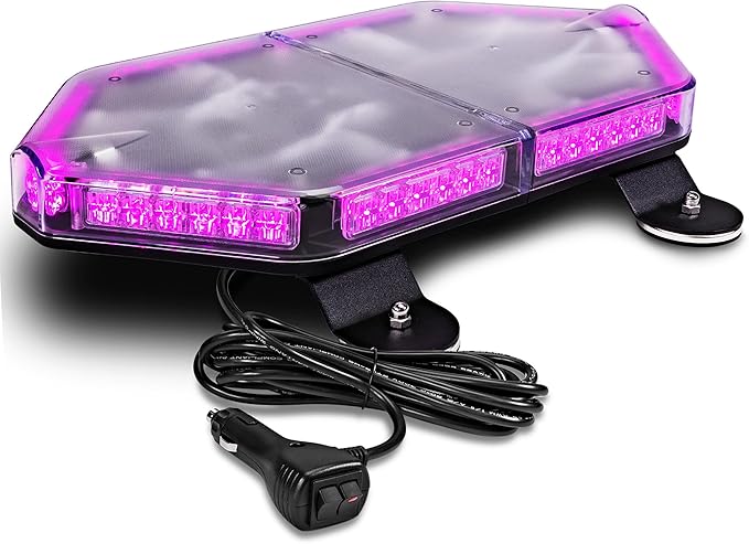 LAMPHUS NanoFlare NFMB56 17" 12V 56W Purple LED Strobe Mini Light Bar [SAE Class 1] [Magnet/Permanent Mount] Roof top Rotating Safety Flashing Emergency Police Lightbar for Funeral Service Vehicles