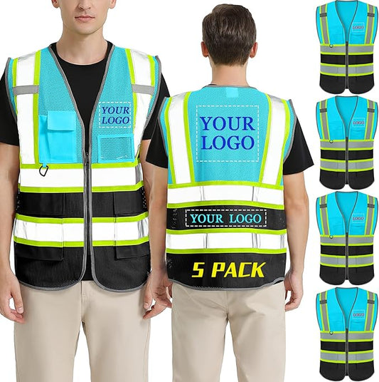 BeautyWill Custom Logo Safety Vest Class 2 High Visibility Reflective Vest for Men - Personalized Logo Team Vest