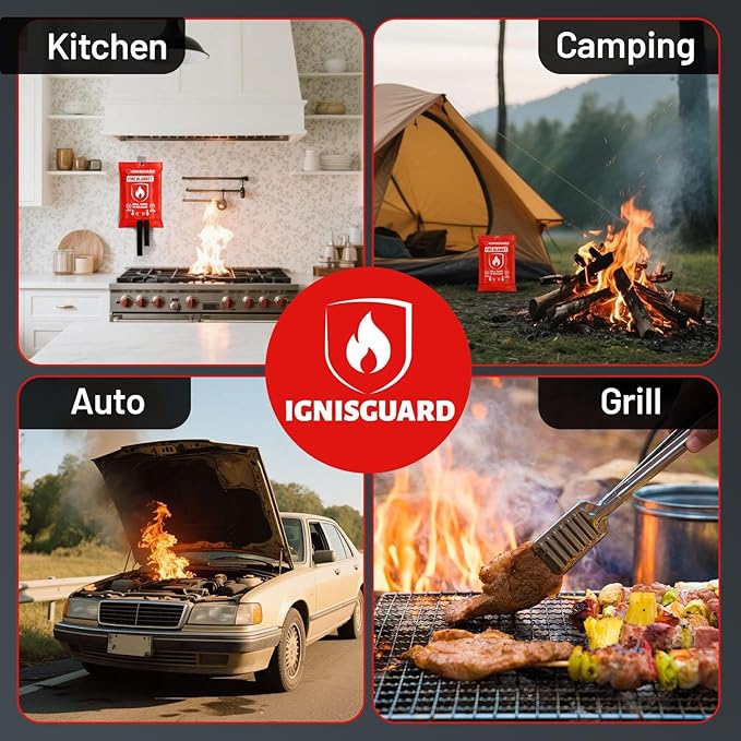 Fire Blankets Emergency for Home, 1 Pack 40"x40", Fiberglass Emergency Fire Blanket for Home and Kitchen, RV, Fireplace, Camping, Grill, Office, Warehouse