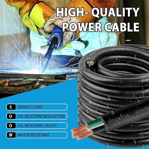 100ft 6/3 6 AWG Portable Power Cable (3 Conductor) - SOOW 600V 6 Gauge Electric Wire for Motor Leads, Portable Lights, Battery Chargers and Machinery - 3 Conductor - 100 Feet Electrical Cord