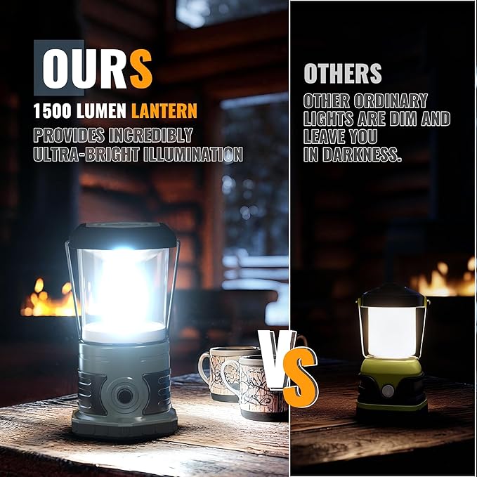 LED Camping Lantern, 1500 LM Lanterns for Power Outages with 4 D Batteries Included, Battery Powered Lantern Flashlight with 4 Light Modes, Weatherproof Tent Light for Storms and Hurricanes