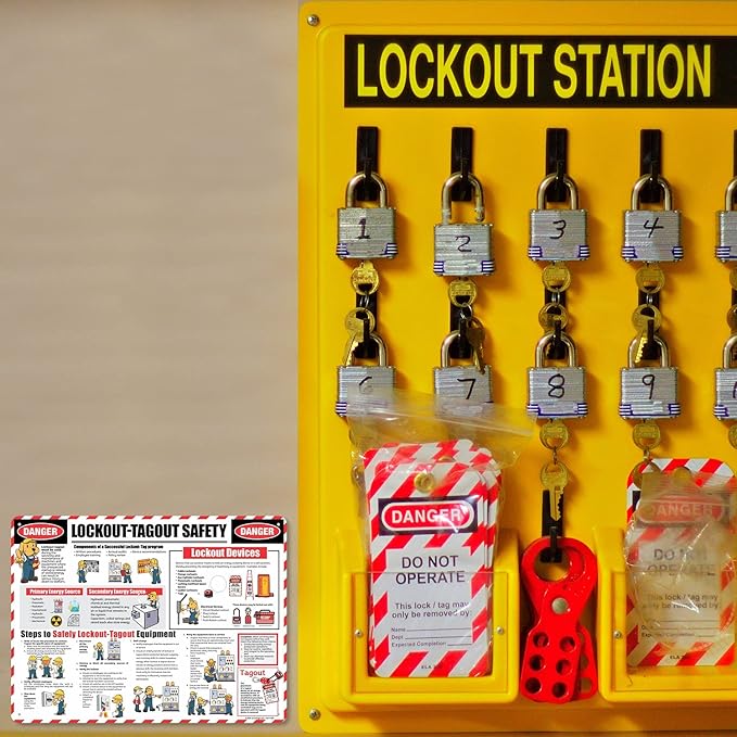 SmartSign 18 x 24 inch Lockout/Tagout Overview Safety Poster “Danger - Lockout/Tagout Safety, Components, Steps, Devices” 55 mil Tear-Resistant Plastic, Pre-Drilled Holes, Multicolor, Made in USA